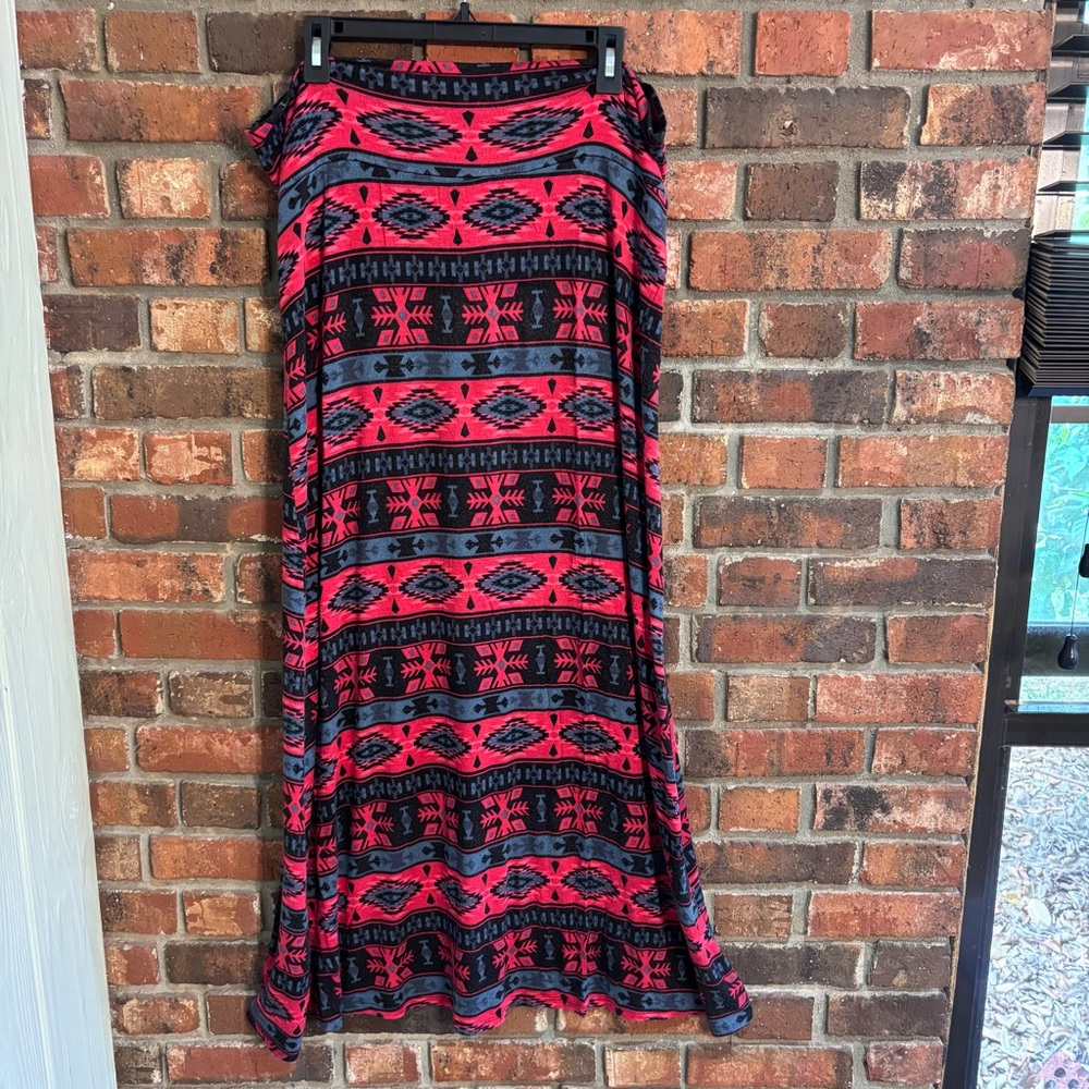 Womens vintage southwestern boho hippie western maxi skirt red 2X